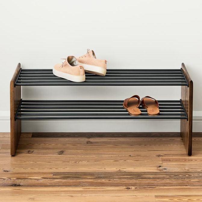 Wood & Black Metal Shoe Rack | Open Shoe Rack For Home — IKIRU