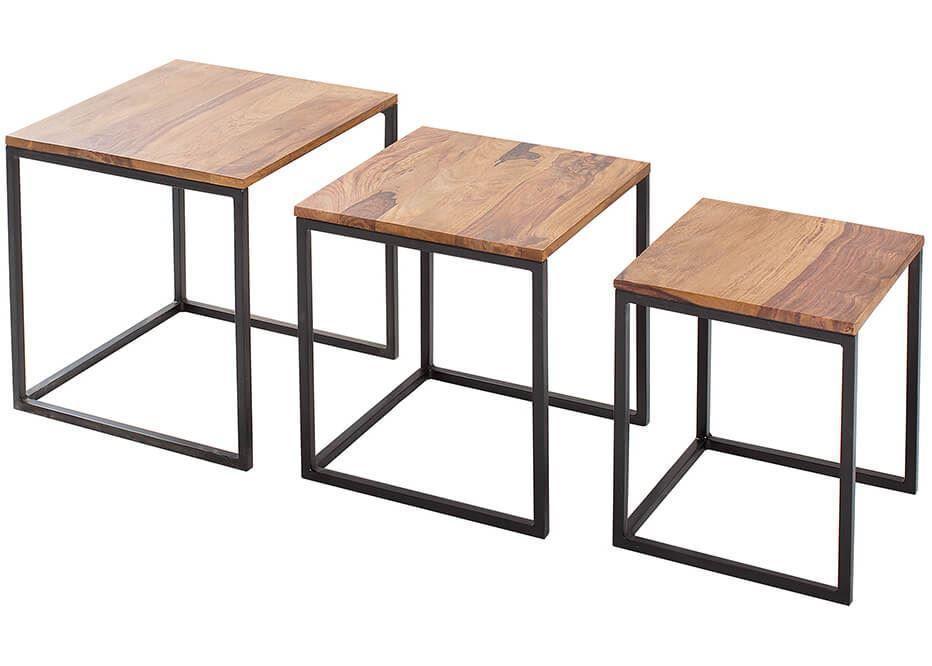 Buy Side Table - 3 Pcs Wood & Metal Center Tables Set | Pollo Stools For Living Room by The home dekor on IKIRU online store