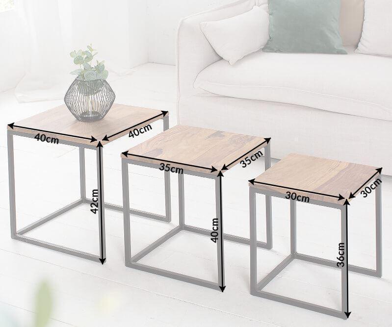 Buy Side Table - 3 Pcs Wood & Metal Center Tables Set | Pollo Stools For Living Room by The home dekor on IKIRU online store