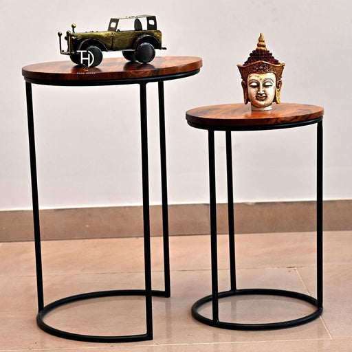 Buy Side Table - Black Wood & Metal Round Stool Table Set Of 2 For Living Room by The home dekor on IKIRU online store