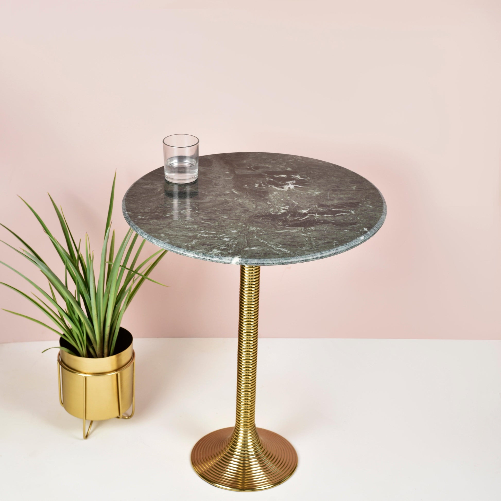 Buy Side Table - Granite Top Antique Brass Aluminium Round End Table | Side Table For Living Room and Bedroom by Manor House on IKIRU online store