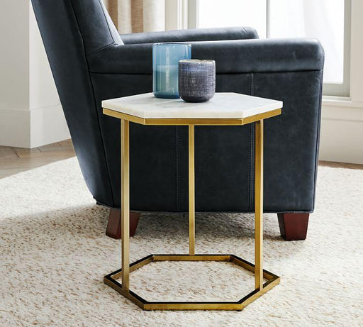 Buy Side Table - Hexagon Side Table For Living Room With Marble Top & Golden White Finish | Accent End Table by Handicrafts Town on IKIRU online store
