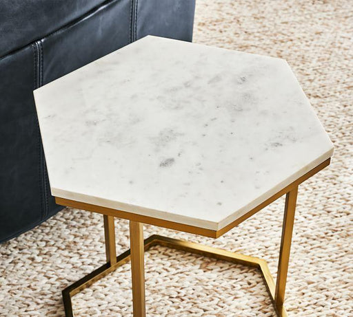 Buy Side Table - Hexagon Side Table For Living Room With Marble Top & Golden White Finish | Accent End Table by Handicrafts Town on IKIRU online store