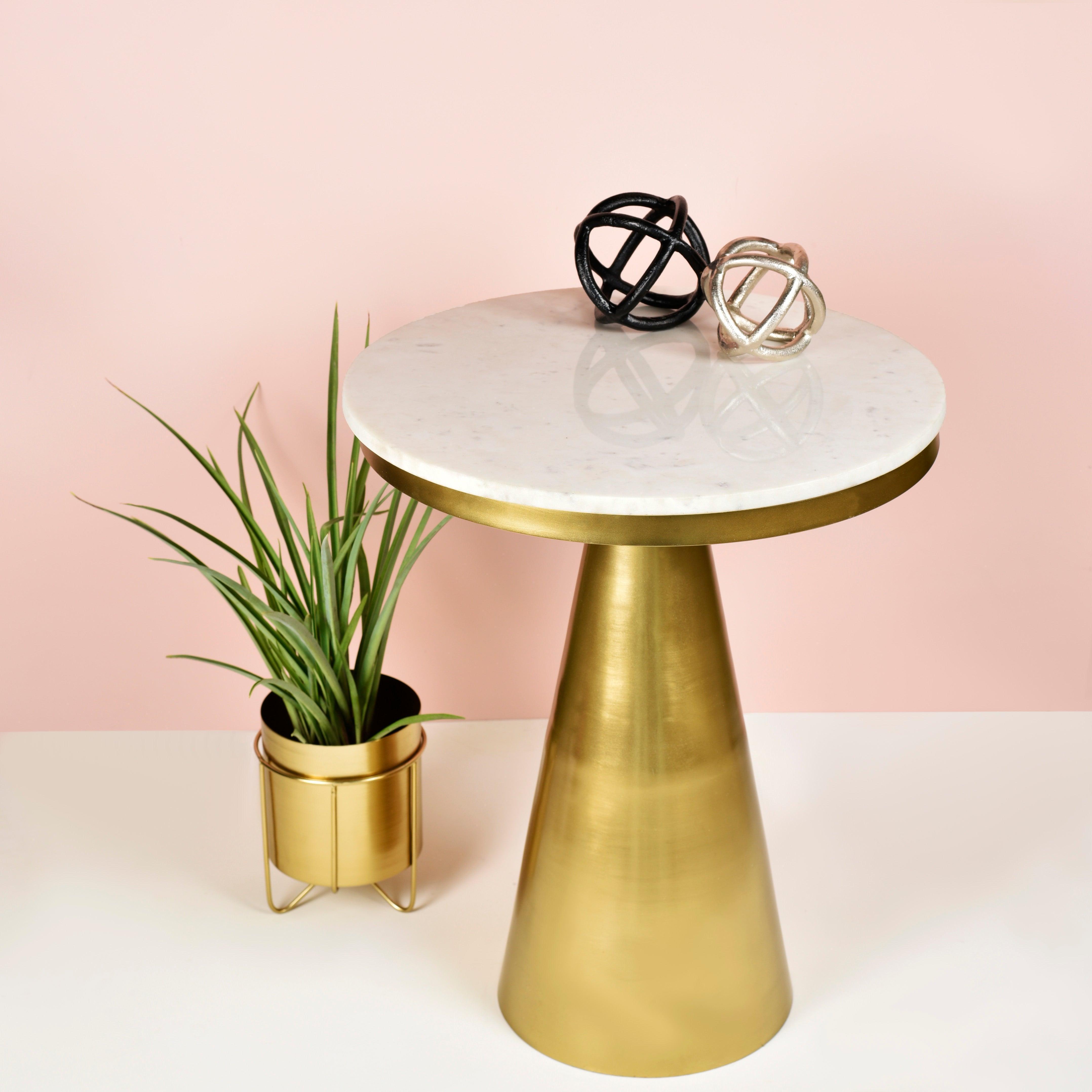 Buy Side Table - Kimaya Conical Marble Accent Table | Round Side Table For Living Room and Bedroom by Manor House on IKIRU online store