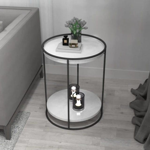 Buy Side Table - Marble Top 2 Tier Side Table With Storage Shelf | Living Room End Table, Black Color by Handicrafts Town on IKIRU online store