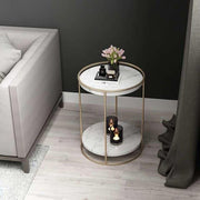 Buy Side Table - Marble Top 2 Tier Side Table With Storage Shelf | Living Room End Table Golden Color by Handicrafts Town on IKIRU online store
