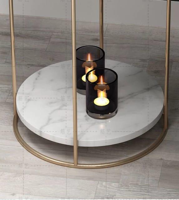 Buy Side Table - Marble Top 2 Tier Side Table With Storage Shelf | Living Room End Table, Golden Color by Handicrafts Town on IKIRU online store