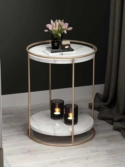 Buy Side Table - Marble Top 2 Tier Side Table With Storage Shelf | Living Room End Table Golden Color by Handicrafts Town on IKIRU online store