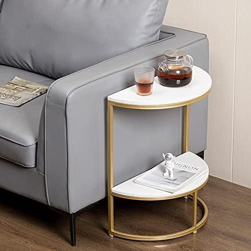 Buy Side Table - Marble Top Half Round Side Table | 2 Tier Bedside Table by Handicrafts Town on IKIRU online store