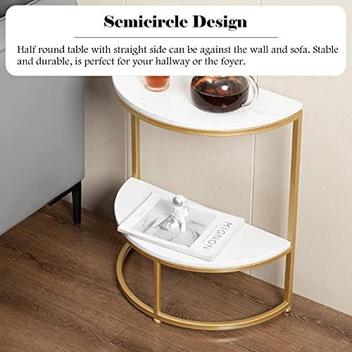 Buy Side Table - Marble Top Half Round Side Table | 2 Tier Bedside Table by Handicrafts Town on IKIRU online store