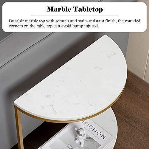 Buy Side Table - Marble Top Half Round Side Table | 2 Tier Bedside Table by Handicrafts Town on IKIRU online store