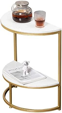 Buy Side Table - Marble Top Half Round Side Table | 2 Tier Bedside Table by Handicrafts Town on IKIRU online store