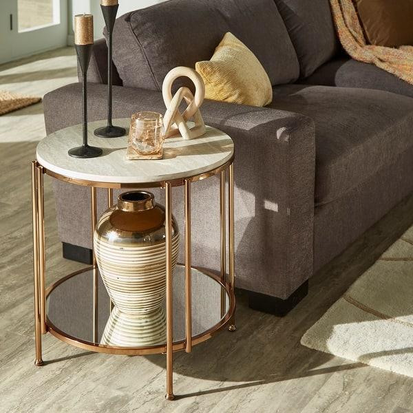 Buy Side Table - Round Nest of Tables For Living Room Set of 2 Accent Table Marble Top & Rose Gold Finish by Handicrafts Town on IKIRU online store