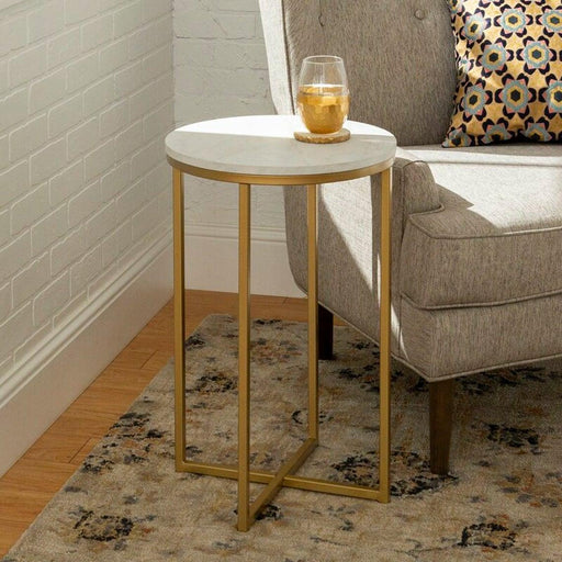 Buy Side Table - Round Side Table With Marble Top For Living Room and Bedroom | Accent End Table by Handicrafts Town on IKIRU online store