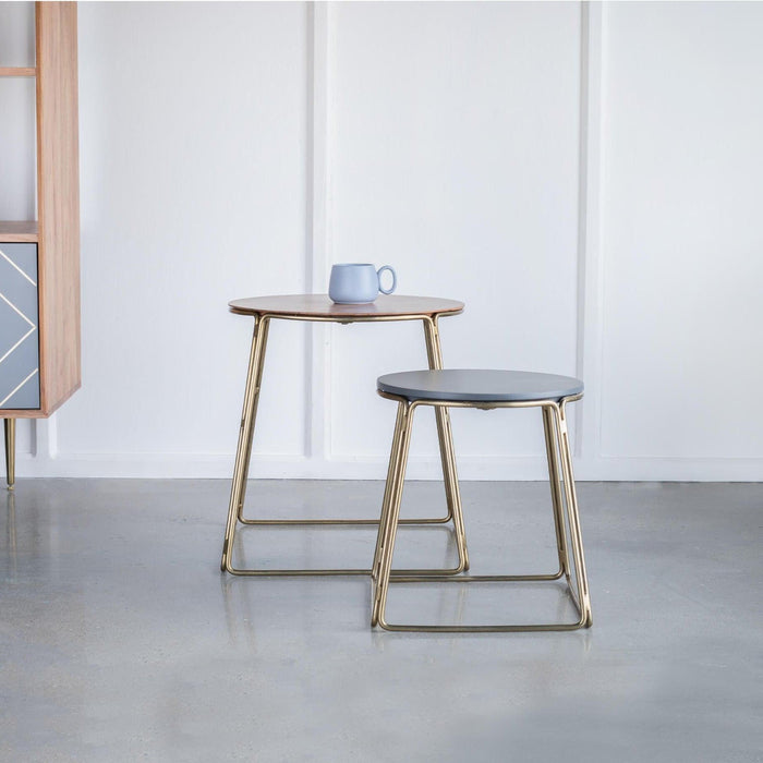 Buy Side Table - Toshi Modern Round Side Table | Wooden Iron & Cement Finish Table Set Of 2 by Orange Tree on IKIRU online store