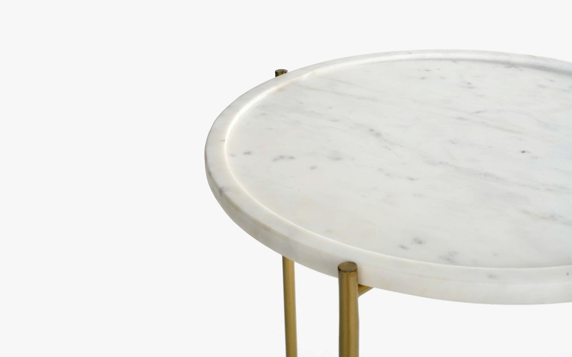Buy Side Table - White Marble And Metal Art Deco Side Table For Living Room And Home Decor by Orange Tree on IKIRU online store