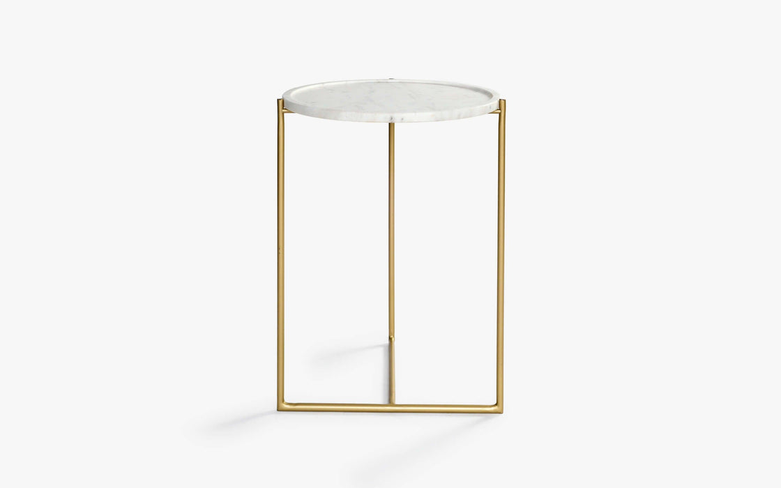 Buy Side Table - White Marble And Metal Art Deco Side Table For Living Room And Home Decor by Orange Tree on IKIRU online store