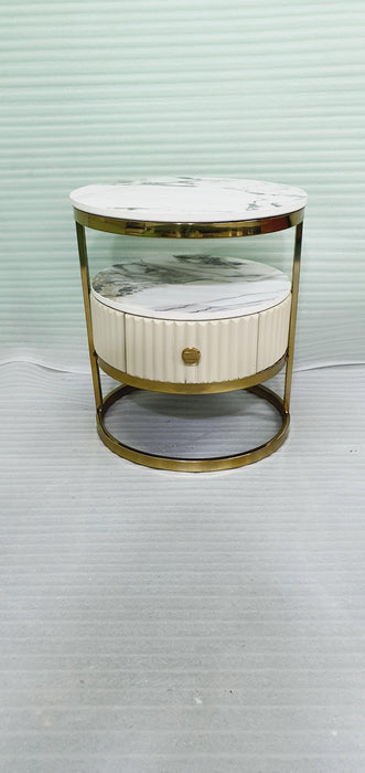 Buy Side Table - White Marble Side Stool by Zona International on IKIRU online store