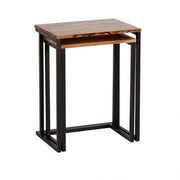 Buy Side Table - Wood & Black Metal Stool Set Of 2 Pieces | Side End Table For Living Room by The home dekor on IKIRU online store