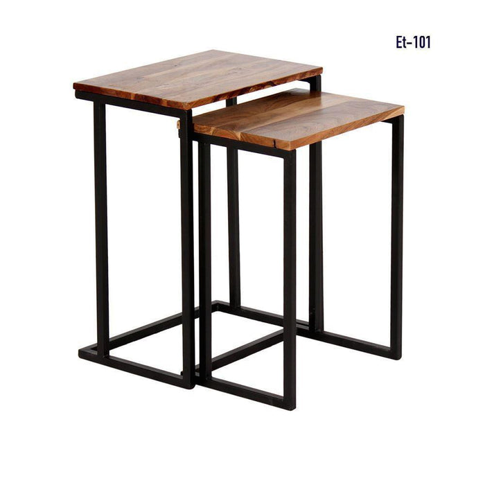 Buy Side Table - Wood & Black Metal Stool Set Of 2 Pieces | Side End Table For Living Room by The home dekor on IKIRU online store