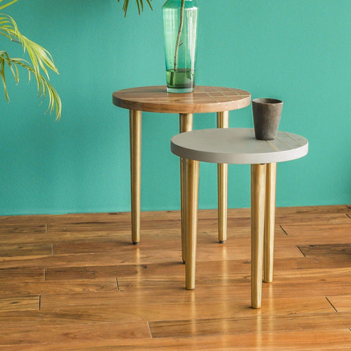 Buy Side Table - Wooden & Metal Round Side Table | Coffee Table Set Of 2 For Home & Living Room by Orange Tree on IKIRU online store
