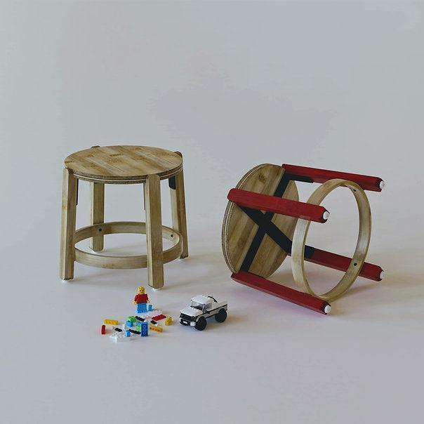 Buy Stool - Bamboo & Mild Steel Rad Mini Stool | Wooden Chair For Home & Living Room by Mianzi on IKIRU online store