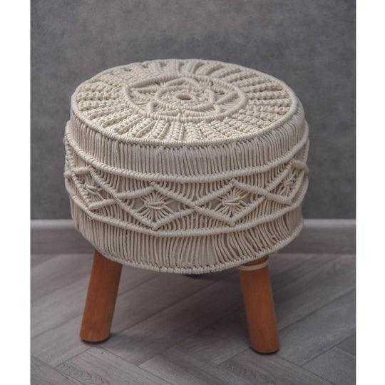Buy Stool - Natural Round Cotton Macrame Seating Stool For Living Room & Home by Sashaa World on IKIRU online store