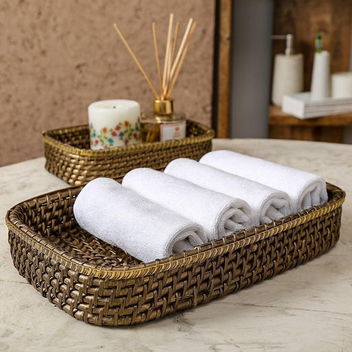 Buy Storage Tray & Basket - Brass Finish Cane Multipurpose Storage Basket Set of 2 by Home4U on IKIRU online store