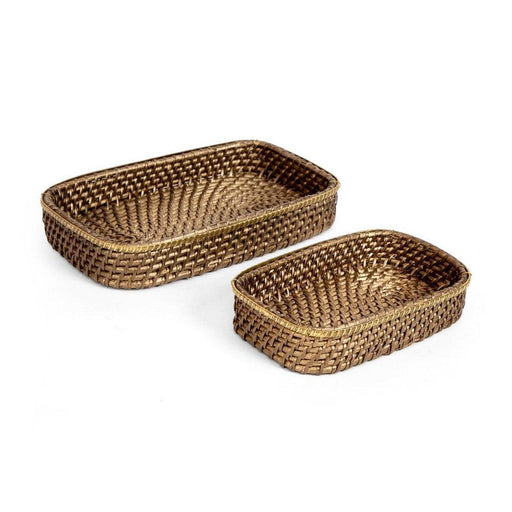 Buy Storage Tray & Basket - Brass Finish Cane Multipurpose Storage Basket Set of 2 by Home4U on IKIRU online store