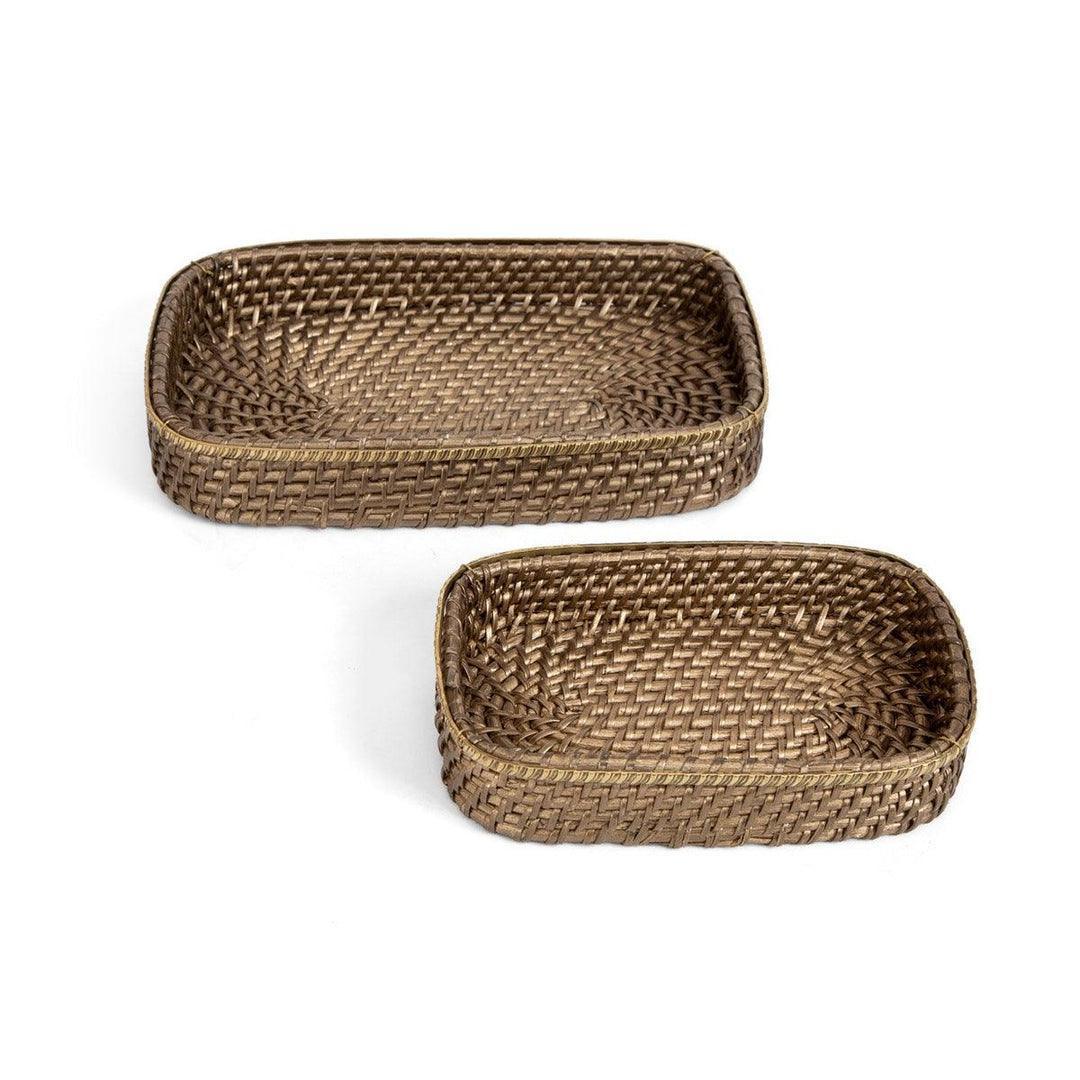 Buy Storage Tray & Basket - Brass Finish Cane Multipurpose Storage Basket Set of 2 by Home4U on IKIRU online store