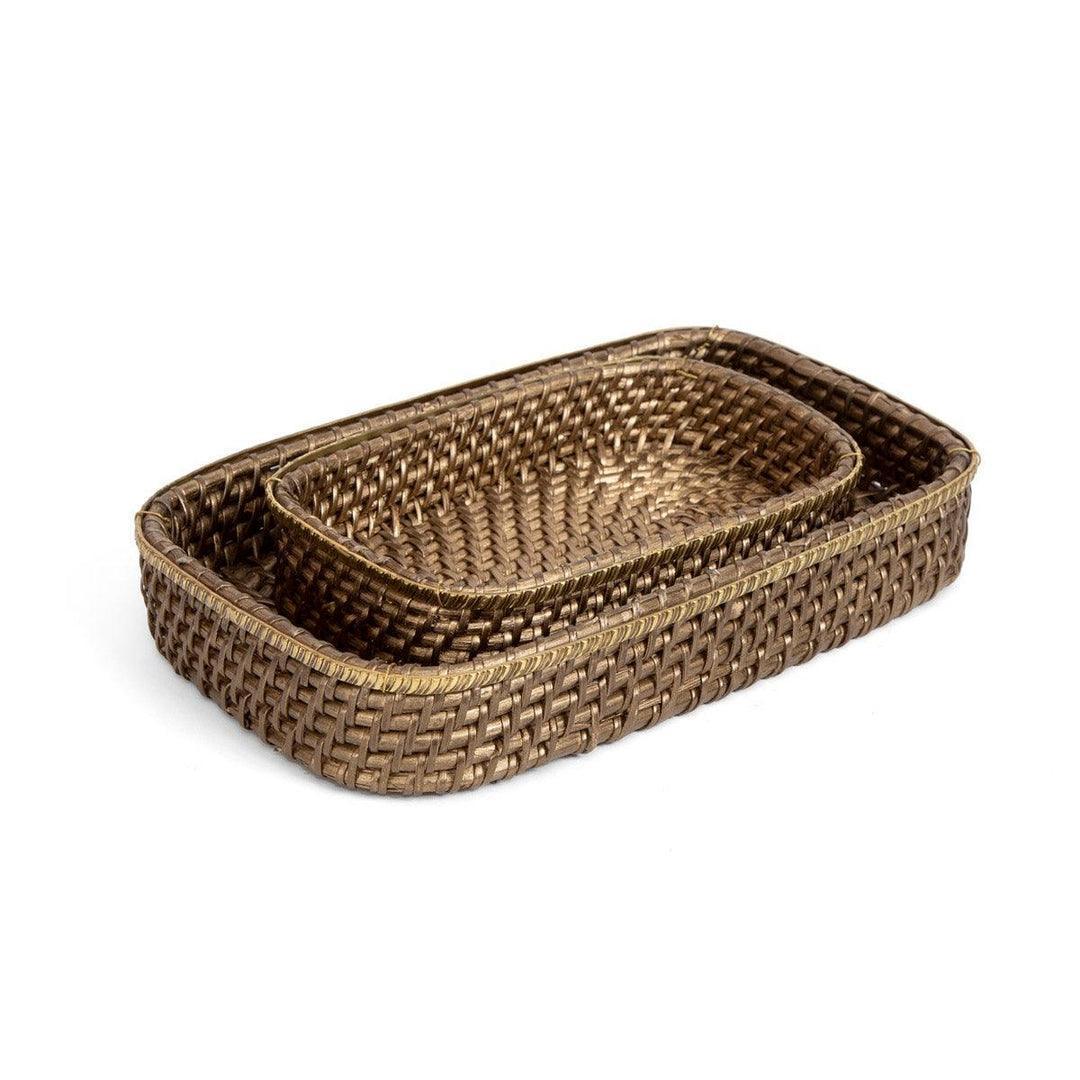 Buy Storage Tray & Basket - Brass Finish Cane Multipurpose Storage Basket Set of 2 by Home4U on IKIRU online store