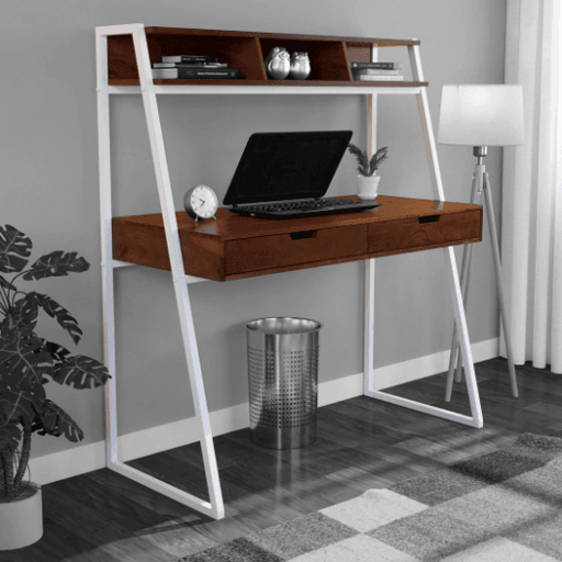 Buy Study Table - Wood & White Metal Double Layered Study Table For Home And Living Room by The home dekor on IKIRU online store