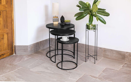 Buy Table - Black Round Nested Table | Metal & MDF Corner Table Set Of 3 For Living Room by Orange Tree on IKIRU online store