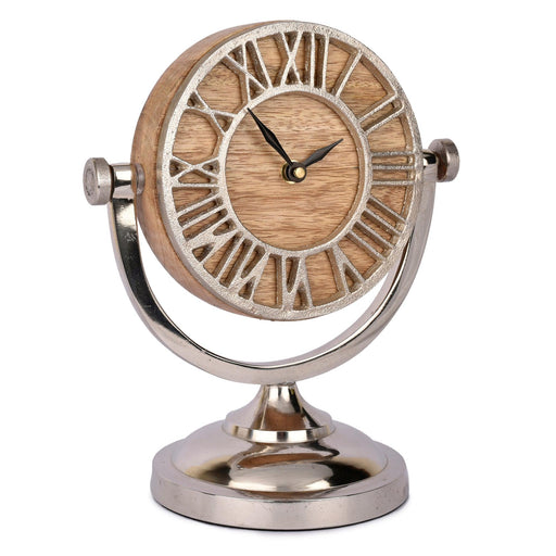 Buy Table Clock - Aluminium & Wooden Round Vintage Table Clock For Tableware & Home Decor by Manor House on IKIRU online store