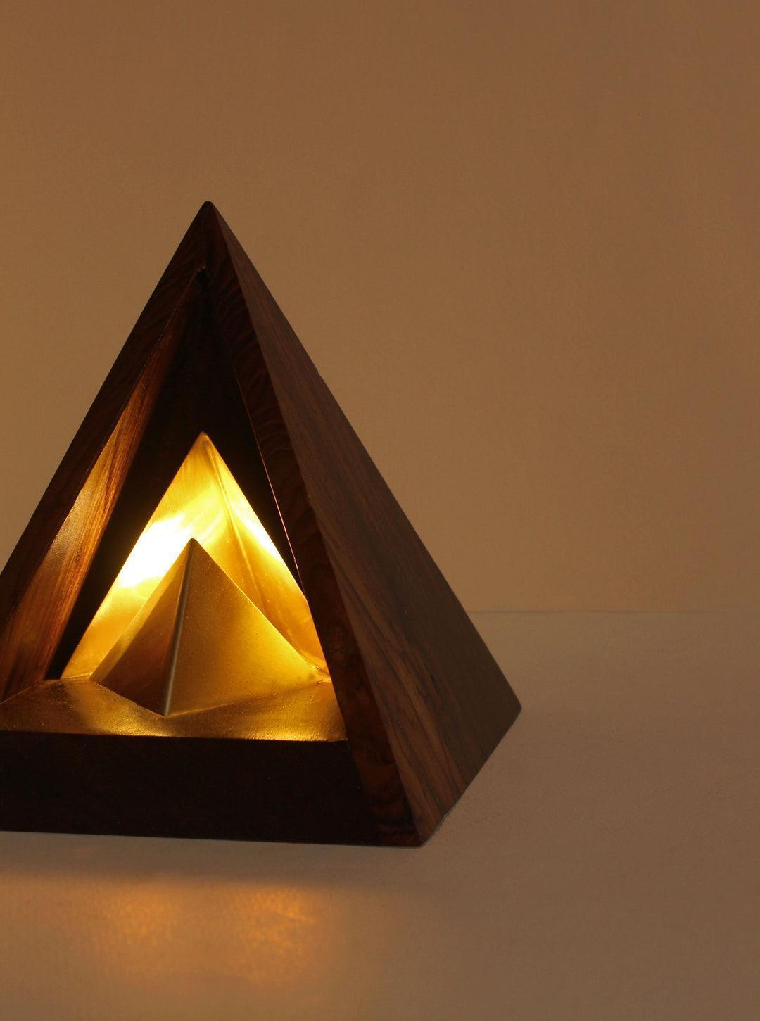 Buy Table lamp - 3D Pyramid Wooden Table Lamp For Living Room Bedroom Office and Home Decor by Studio Indigene on IKIRU online store