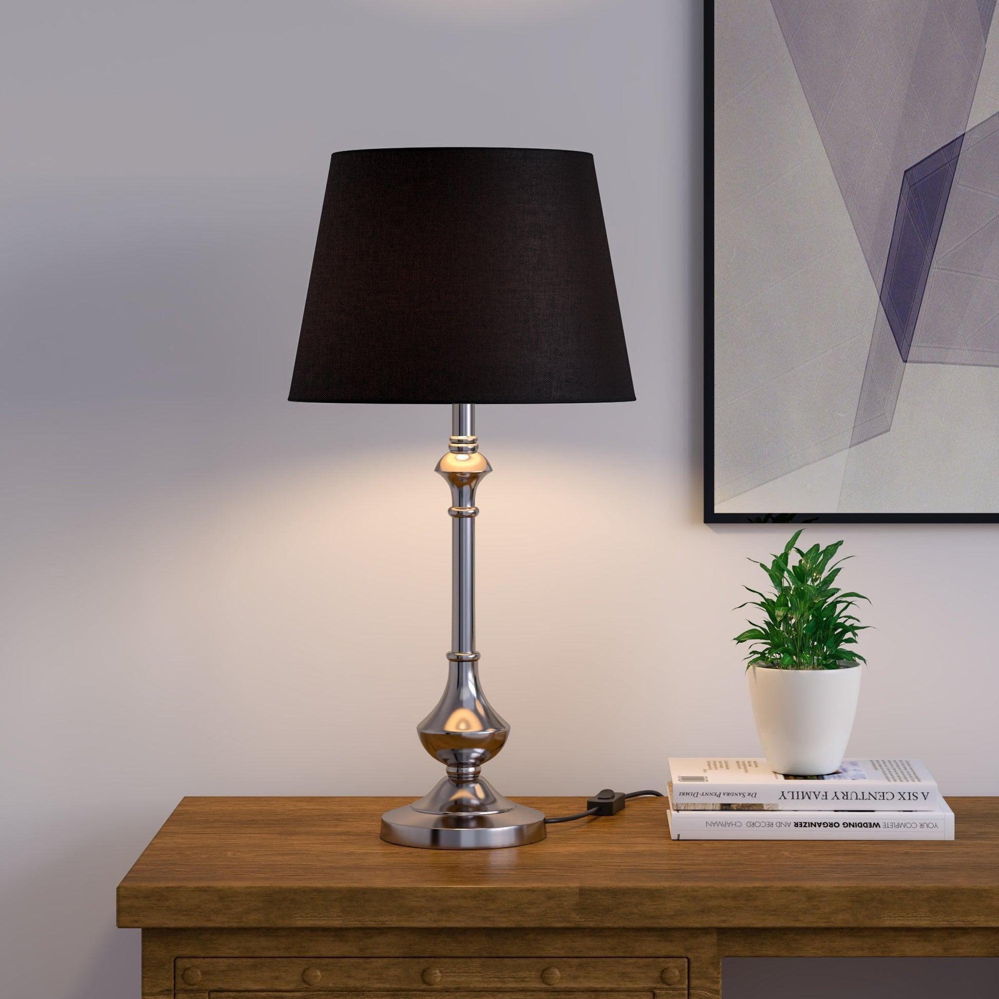 Buy Table lamp - Aluminum Sleek Silver Table Lamp with Black Lampshade | Night Table Lamp by KP Lamps Store on IKIRU online store