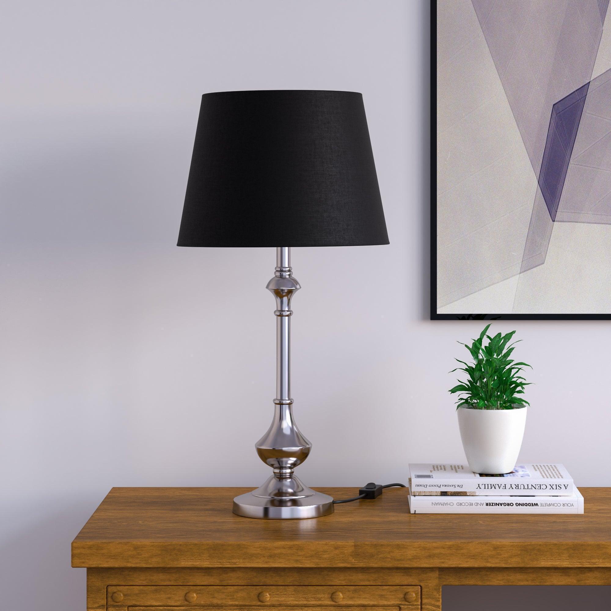 Buy Table lamp - Aluminum Sleek Silver Table Lamp with Black Lampshade | Night Table Lamp by KP Lamps Store on IKIRU online store