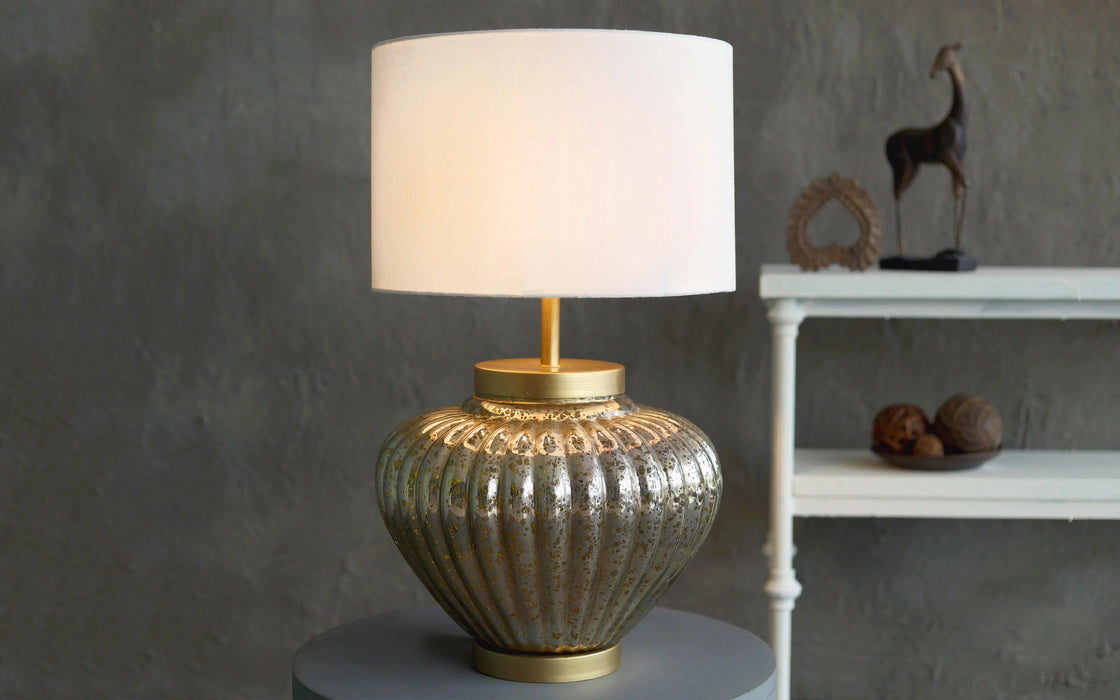 Buy Table lamp - Antique Off White Cotton Shade & Iron Table Lamp Light For Side Table And Home by Orange Tree on IKIRU online store