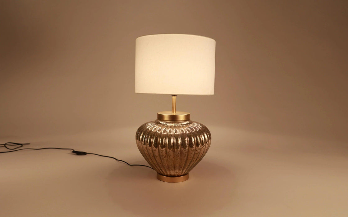 Buy Table lamp - Antique Off White Cotton Shade & Iron Table Lamp Light For Side Table And Home by Orange Tree on IKIRU online store