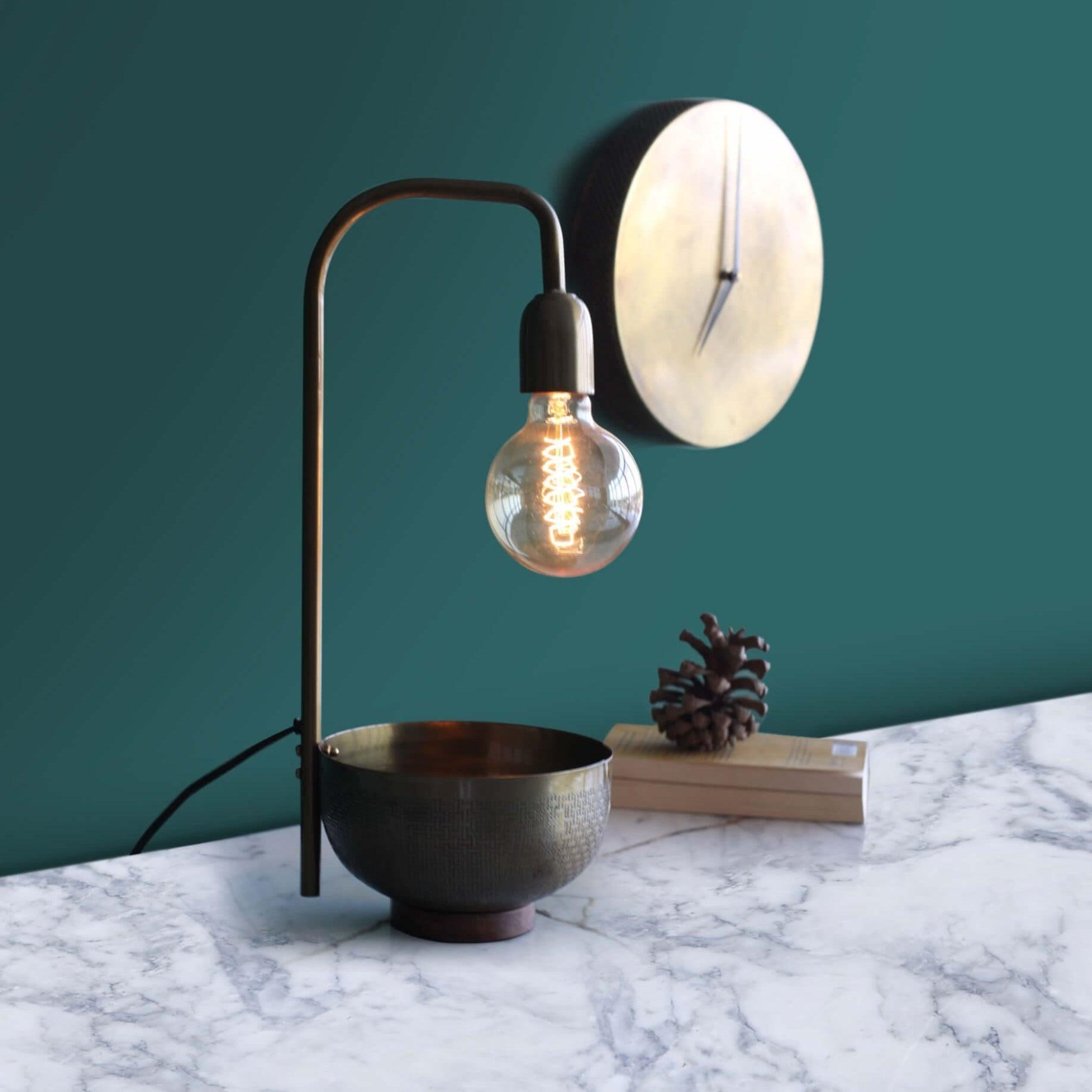 Buy Table lamp - Antique Table Lamp With Bowl | Metallic Round Curved Neck Light With Basket For Home by Orange Tree on IKIRU online store