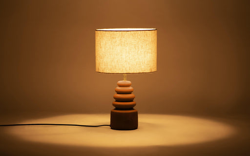 Buy Table lamp - Decorative Cotton Shade Table Lamp | Bud Wooden Finish Lamp Light For Side Table Or Home by Orange Tree on IKIRU online store