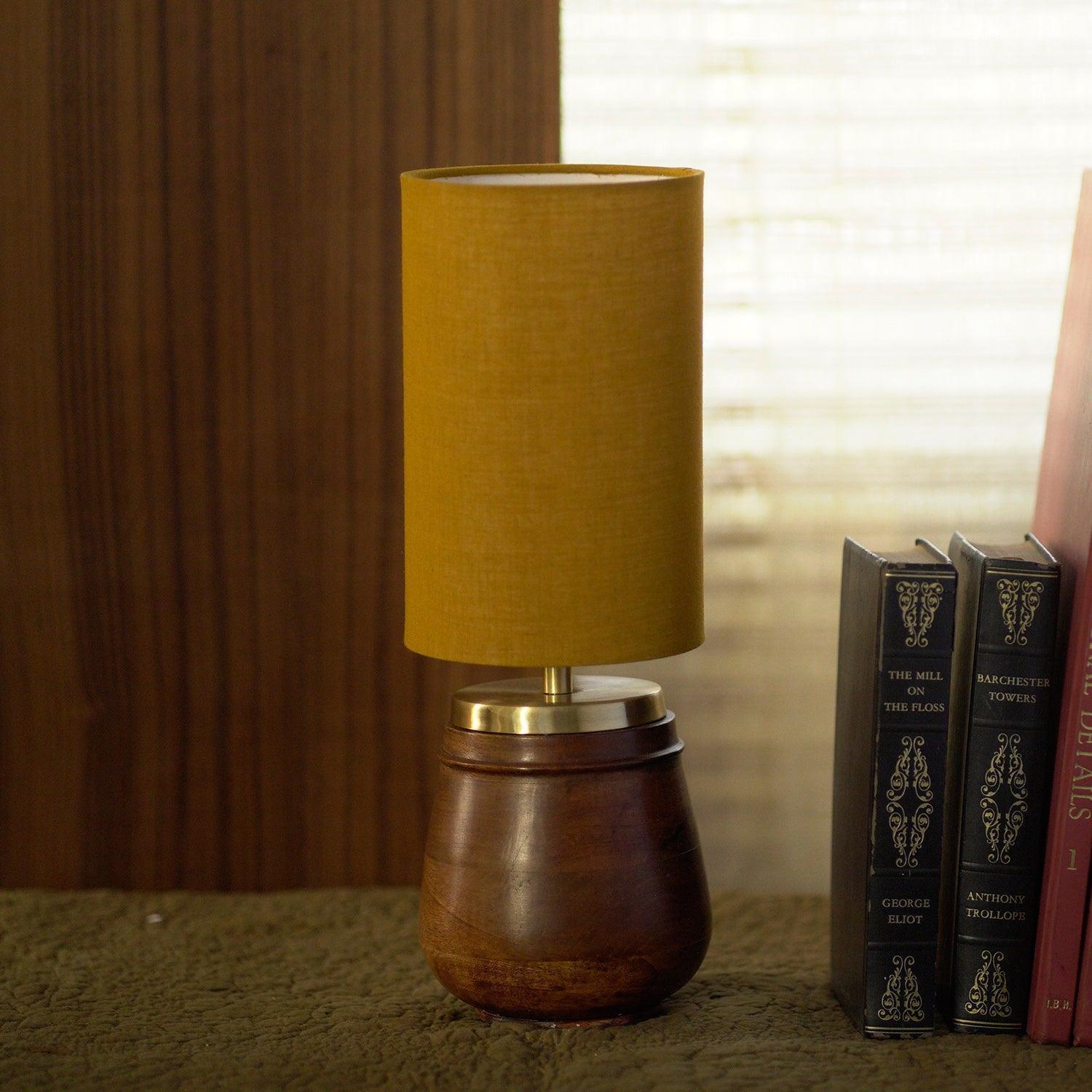 Buy Table lamp - Ellora Minimal Fabric Table Lamp With Wooden Base | Stand Light For Bedroom & Home by Courtyard on IKIRU online store