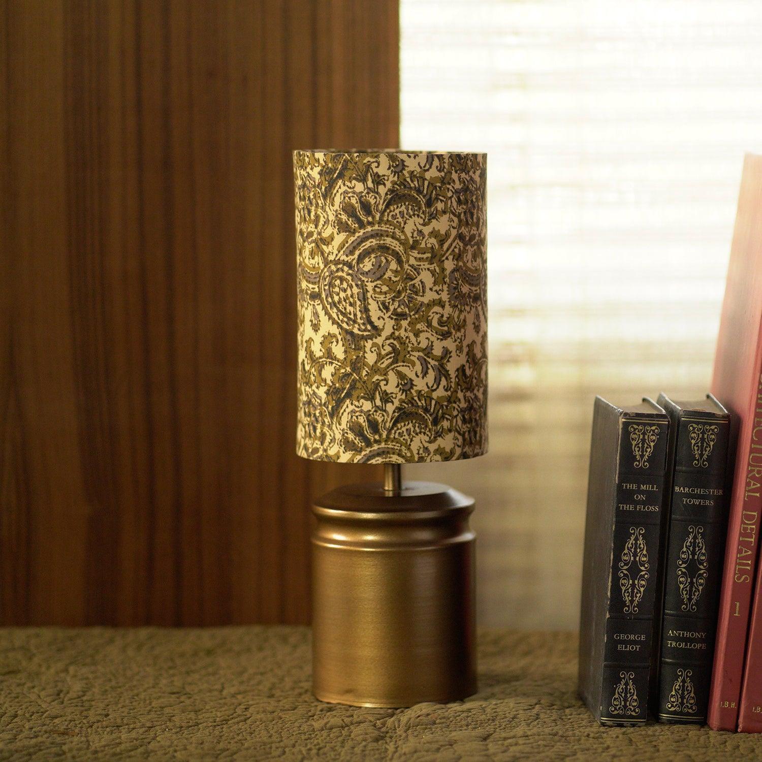 Buy Table lamp - Vande Metallic kaalmkari Printed Lampshade | Side Table Light For Living Room & Bedroom by Courtyard on IKIRU online store