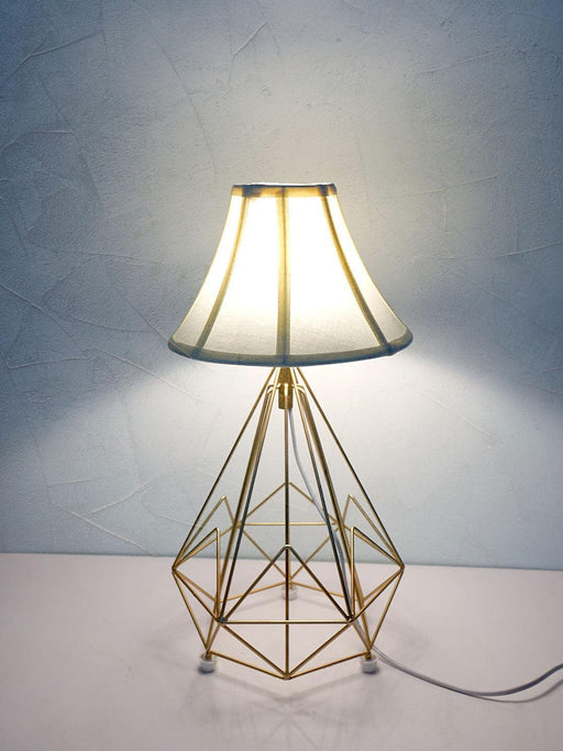 Buy Table lamp - Wire Cage White & Golden Pyramid Table Lamp For Living Room Bedroom and Home Decor by Fos Lighting on IKIRU online store