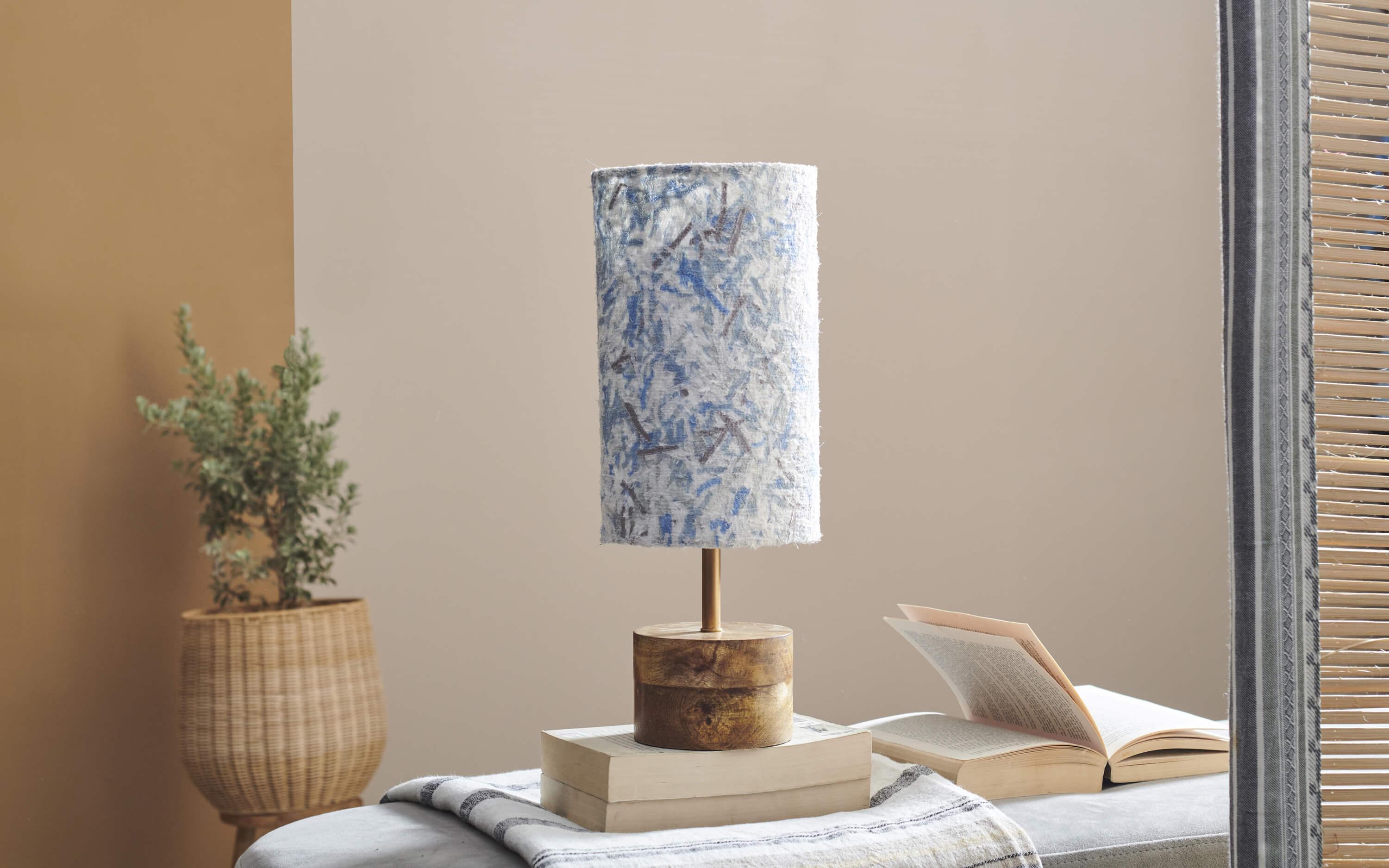 Buy Table lamp - Wooden Base & Blue Fabric Table Lamp Light For Bedside Table Sideboards Or Office by Orange Tree on IKIRU online store