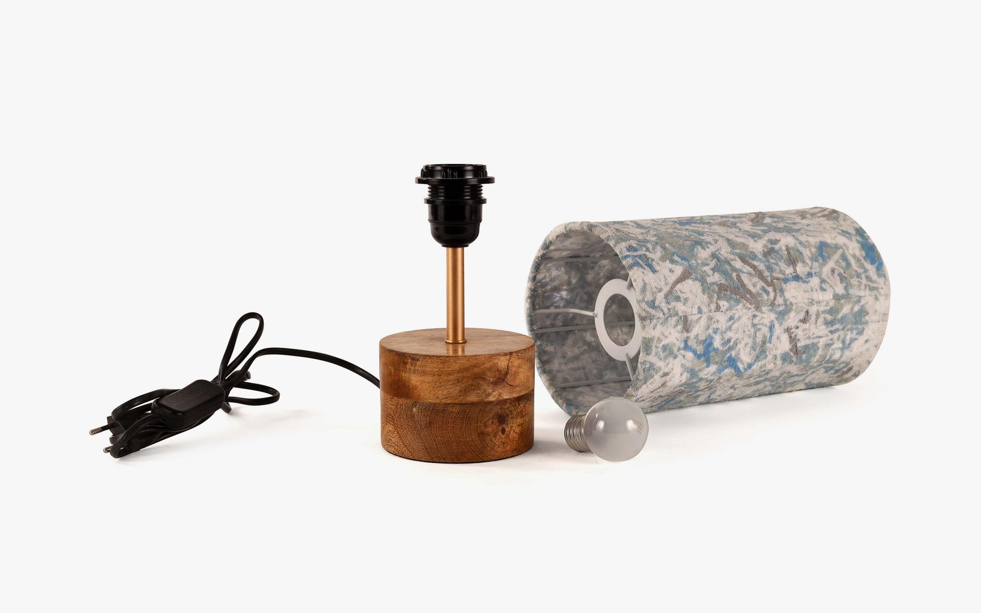 Buy Table lamp - Wooden Base & Blue Fabric Table Lamp Light For Bedside Table Sideboards Or Office by Orange Tree on IKIRU online store