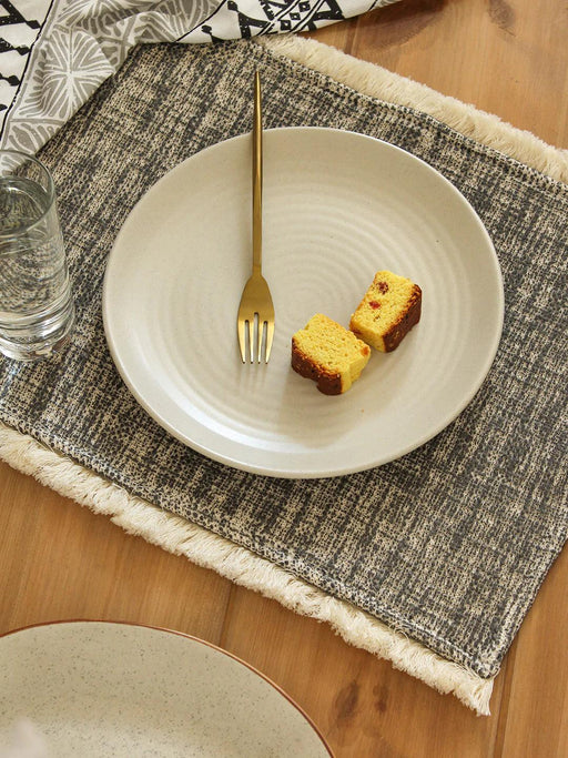 Buy Table Mats - Pure Cotton Grey Table Placemat with Fringes For Dining Table & Tableware by House this on IKIRU online store