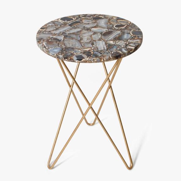 Buy Table - Minimalistic Round Accent Table | Golden Finish Side Table Agate Top by Casa decor on IKIRU online store