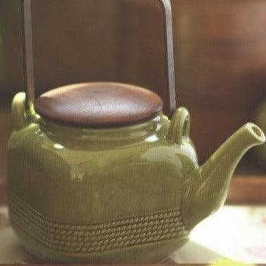 Buy Teapot - Amiya Ceramic Tea Pot | Green Handmade Chai Kettle For Kitchen & Office by Courtyard on IKIRU online store