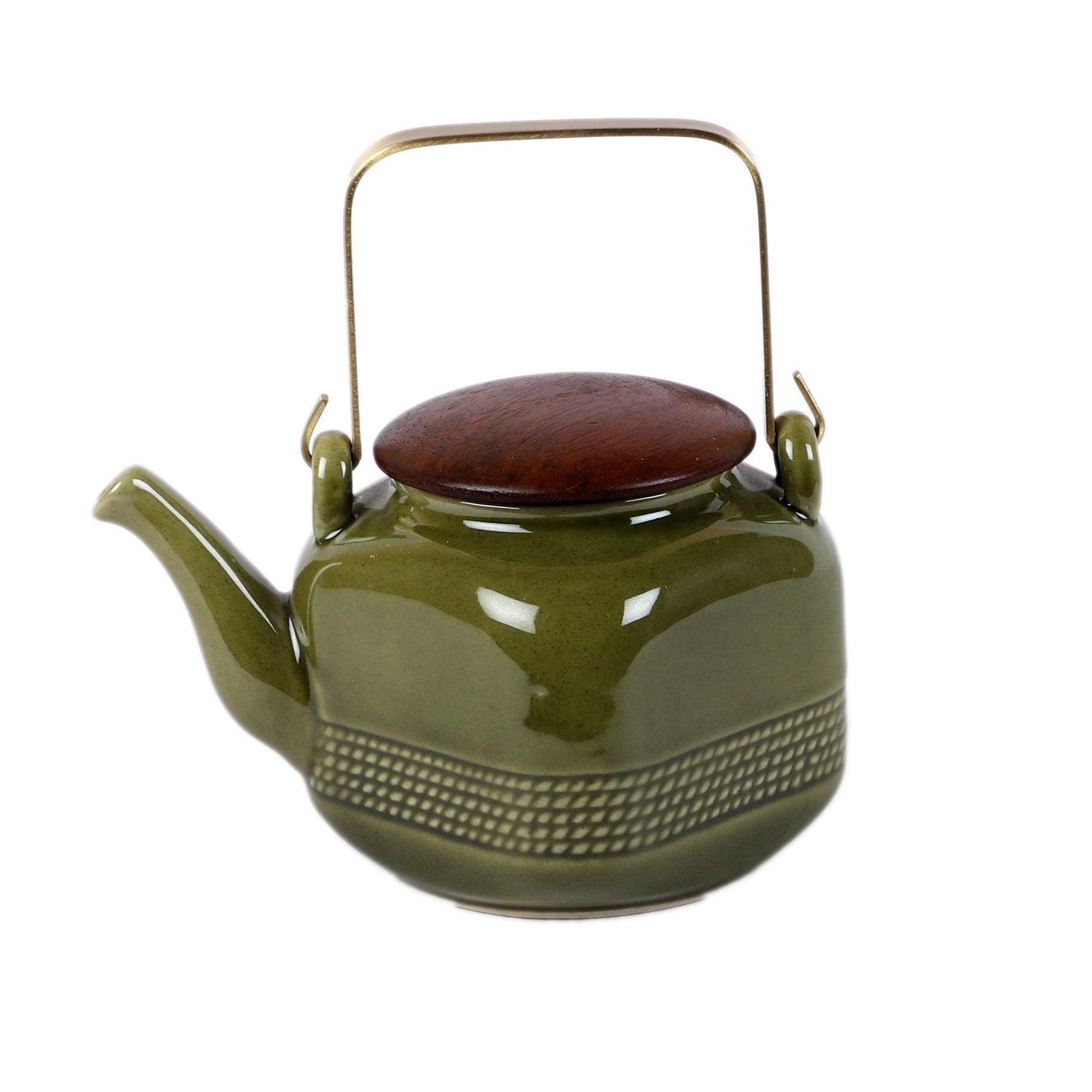 Buy Teapot - Amiya Ceramic Tea Pot | Green Handmade Chai Kettle For Kitchen & Office by Courtyard on IKIRU online store